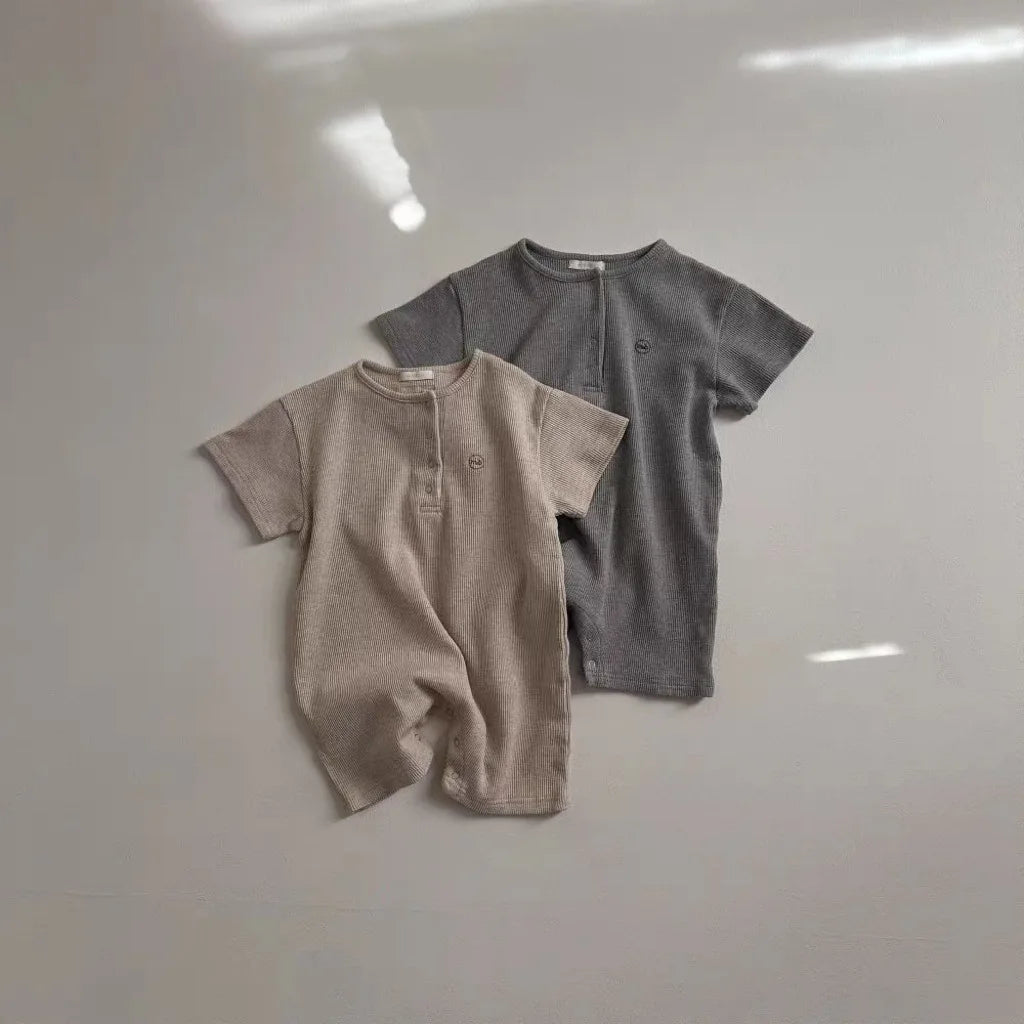 2025 Summer New Baby Short Sleeve Romper Boy Girl Newborn Solid Simple Jumpsuit Cotton Infant Toddler Casual Clothes 0-24M