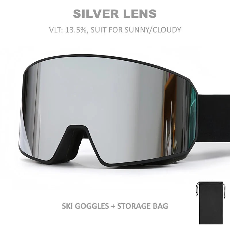 NEW Double Lens Full Ski Goggles OTG Snowboard Eyewear Adults Snow Glasses REVO Coating Anti-Fog Snow Blindness Protection