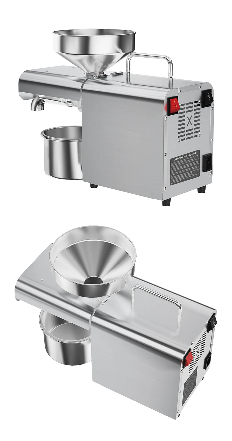 Electric Oil Press Machine, Cold/Hot for Home Use Automatic Oil Extractor for Peanut, Sesame, Sunflower Seeds, Stainless