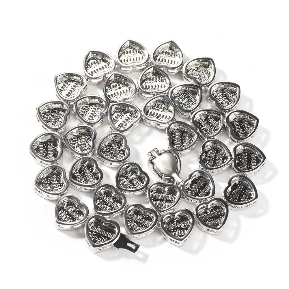 UWIN BaguetteCZ Heart Chain Necklaces for Women Iced Out AAAAA Cubic Zirconia Tennis Chain Necklaces Fashion Jewelry for Gift