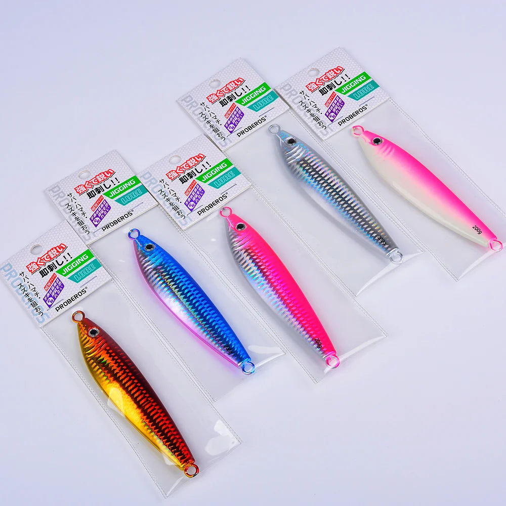 Proberos 20g-200g Metal Jig 3D Print Shore Trolling Spoon Hard Fishing Lure 1PC Artificial Laser Body Shiny Luminous Tackles