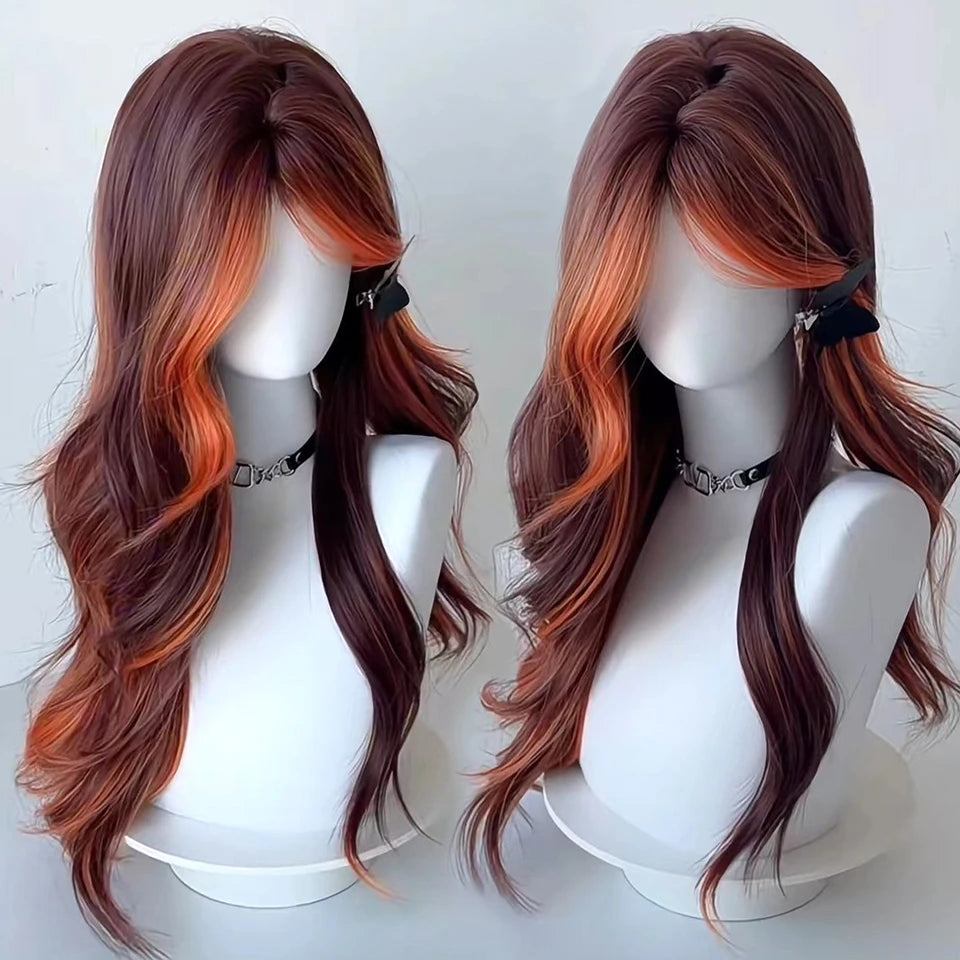 Synthetic Long Curly Wavy Lolita Wig with Bangs Wig Girl Cute Ombre Pink Blonde Black Cosplay Party Halloween Harajuku Wig