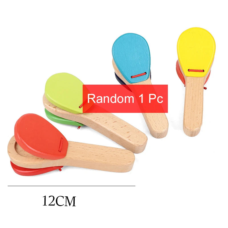 Children Musical Instrument Toys Mini Wooden Baby Stroller Accessories Clapping Board Log Color Bell Sand Hammer Sound TMZ