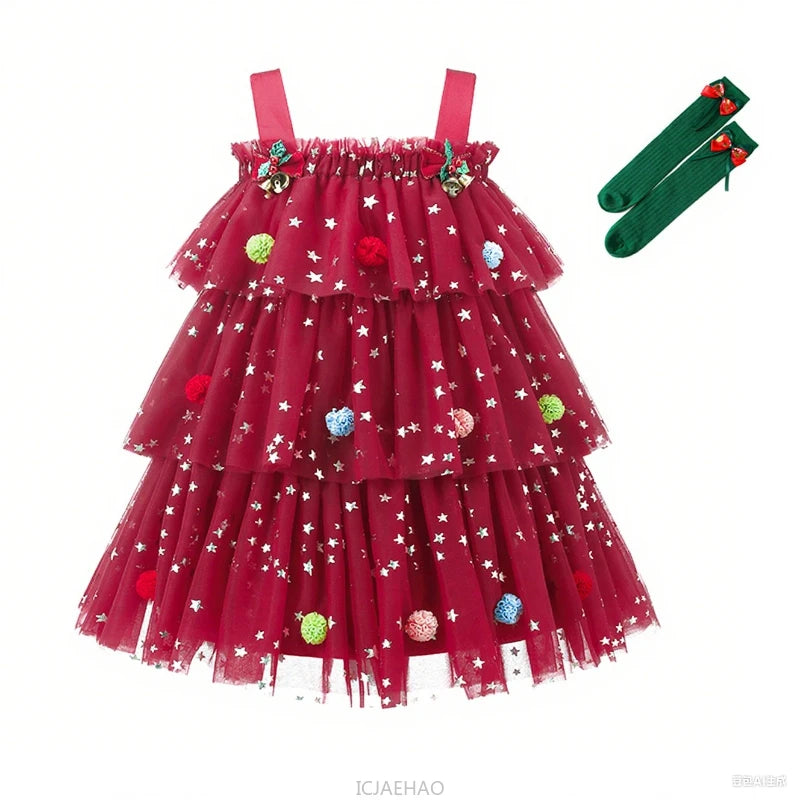 Party Dress New Children Christmas Girls Strapless Princess DressesKids Tulle Cake Gown Clothes Costume Kids Halloween Costume