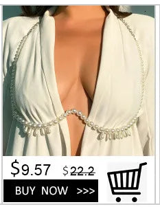 IngeSight.Z Sexy Single Row Round Imitation Pearls Bra Chest Chain Necklace Women Simple Copper Link Chain Bikini Body Jewelry