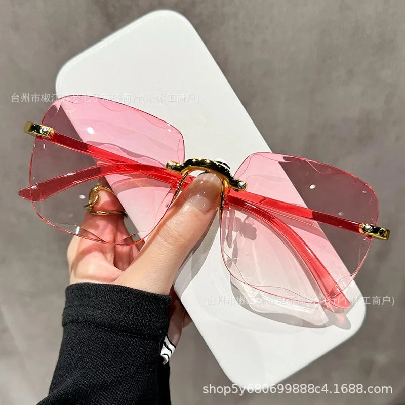 3PCS Square Rimless Sunglasses Women Luxury Brand Designer Summer Red Glasses Fashion Sunlasses UV400 Shades Oculos 23004