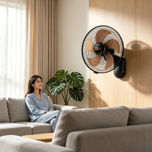 Wall Mount Oscillating Fan Metal Aluminum Blades Powerful Quiet Wide Angle Long Distance Smart Timer for Home Restaurant Kitchen
