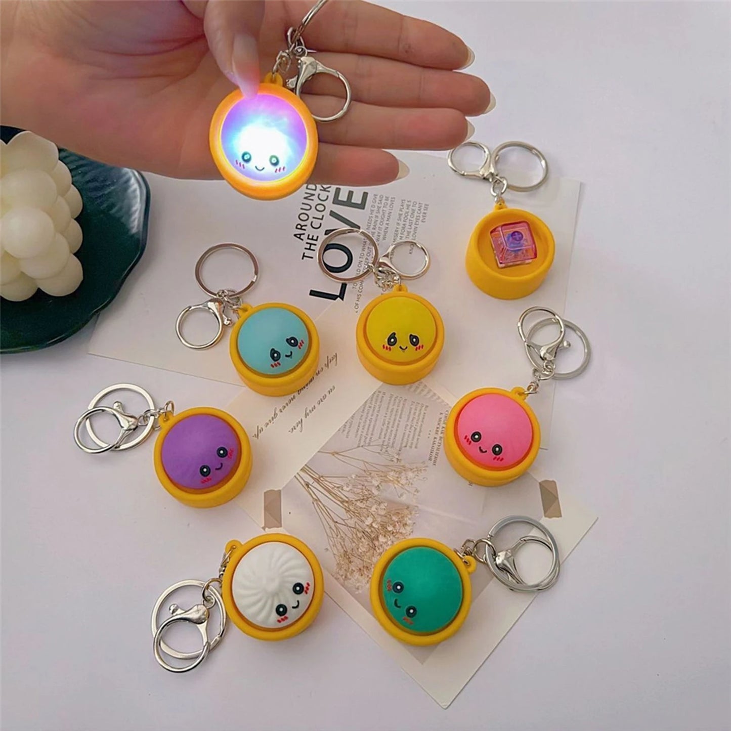 4-12PCS Simulation Dumpling Keyboard Clicker Stress Relief Toy Cute Keychains Decoration Gifts Emotion Fidgets Toy Mini Pendant