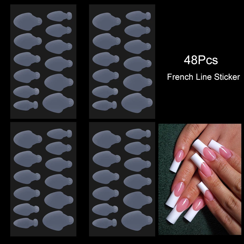 48Pcs French Silicone Pads for Dual Nail Forms False Tips Quick Building French Nails Mold Soft Silicone Pads Manicure Tools