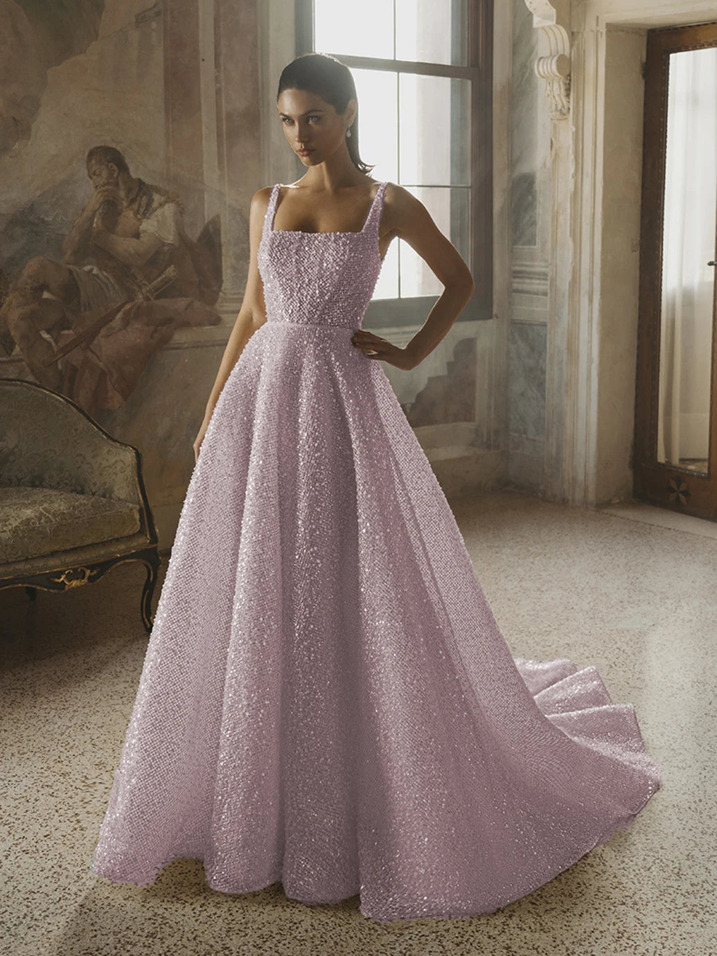 Customized Glitter Bling Bling Wedding Dress Spaghetti Straps Sequins Bridal Gown Sexy Sparkling Party Dress