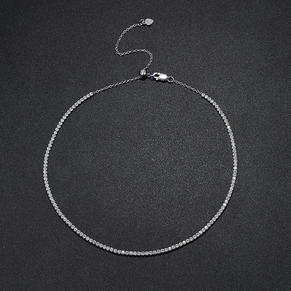 Women's Adjustable Rhodium Plated Fine Jewelry S925 Sterling Silver GRA 3mm D VVS1 Moissanite Tennis Necklace Choker