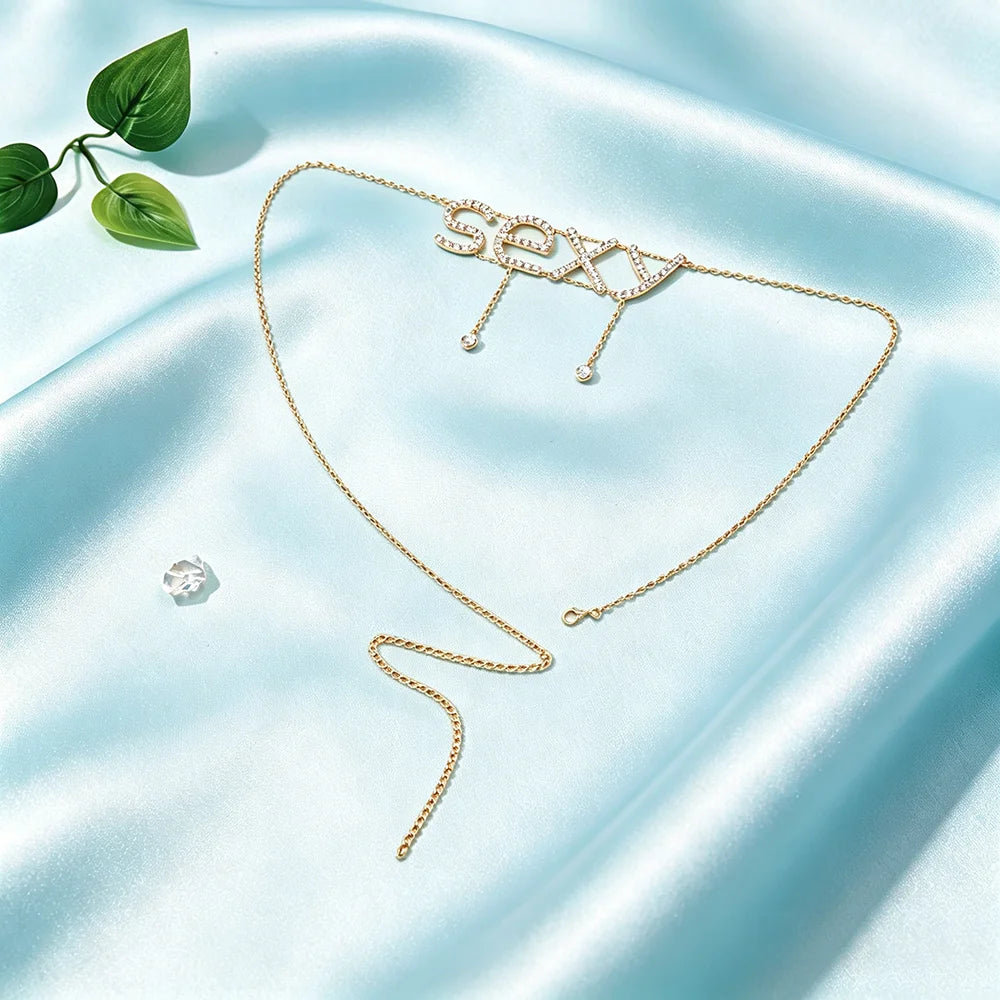 Sexy Rhinestone Letter Belly Chain, Adjustable Crystal Waist Jewelry, Summer Beach Bikini Body Accessory for Women & Girls.