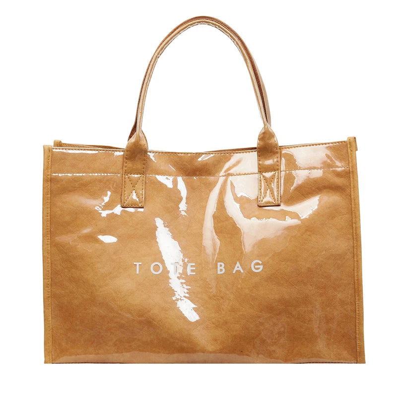 Women's Glossy Leather Tote Bag Letter Print Large Capacity Casual Commuter Shoulder Bag Fashion Daily Shopping Handbag 2026
