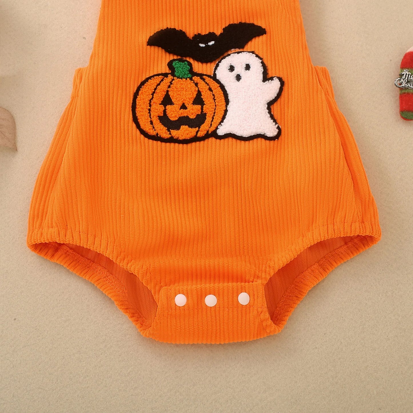 Baby Halloween Corduroy Overalls Romper Pumpkin Ghost Bat Embroidery Sleeveless Suspender Bodysuit Infant Fall Costume