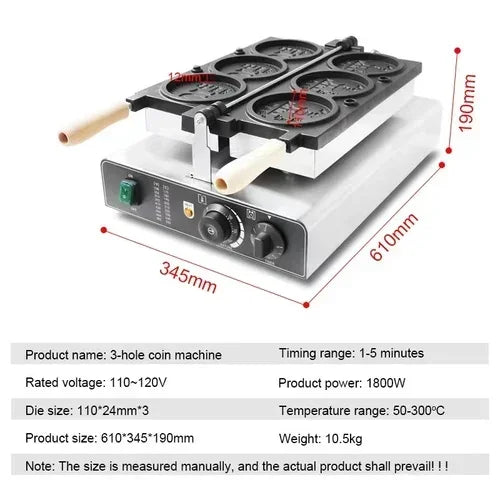 HomeWise Electric Waffle Maker Gold Coin Waffle Maker Gold Coin Pattern Waffle Maker Gold Coin Mold Snack Machine 110V 220V