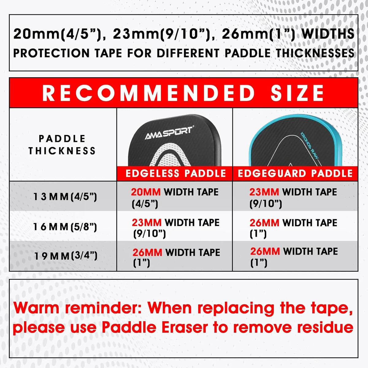 AMASPORT Pickleball Paddle Protection Tape 20mm/23mm/26mm  for 13mm/16mm/19mm Paddle-Navy Blue-Pickleball Edge Euard Tape