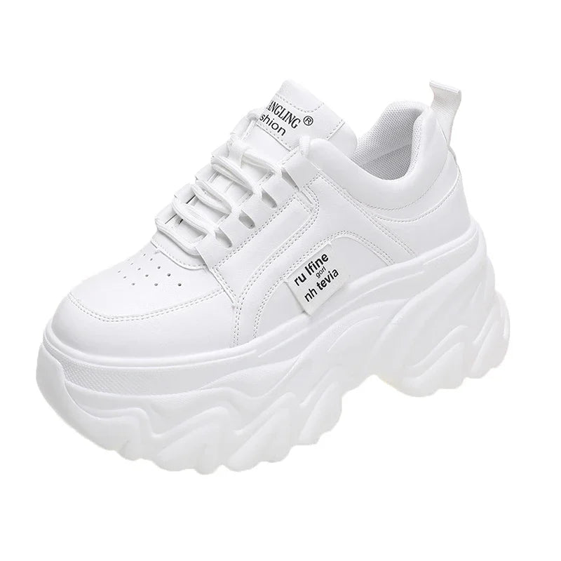 White Black Chunky Sneakers Women Spring Autumn Thick Bottom Dad Shoes Woman Fashion PU Leather Platform Sneakers Ladies Tennis