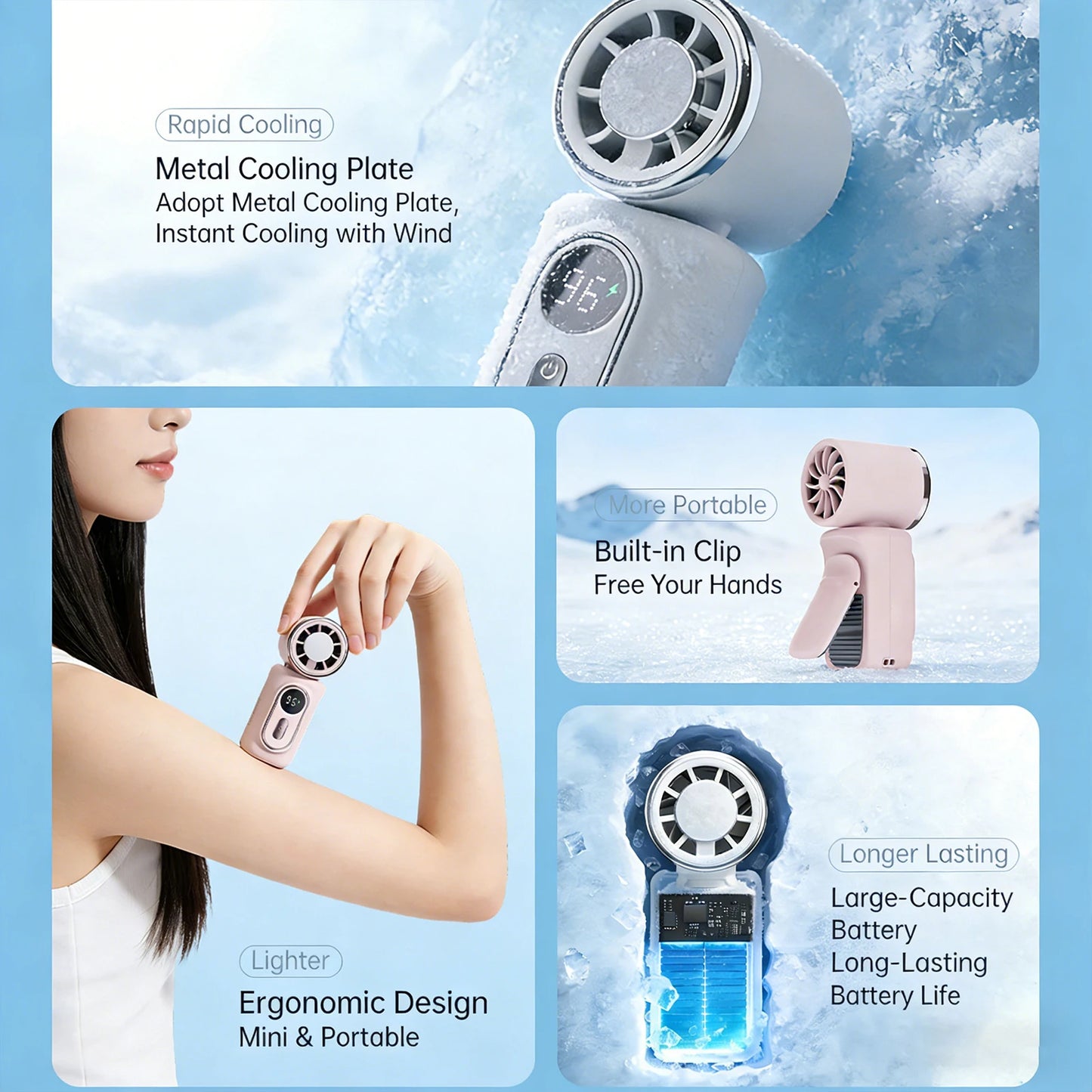 Portable Clip-On Mini Fans Adjustable 5-Speed Portable Fan with LED Display for Outdoor Travel Office Travel Accessories Gift