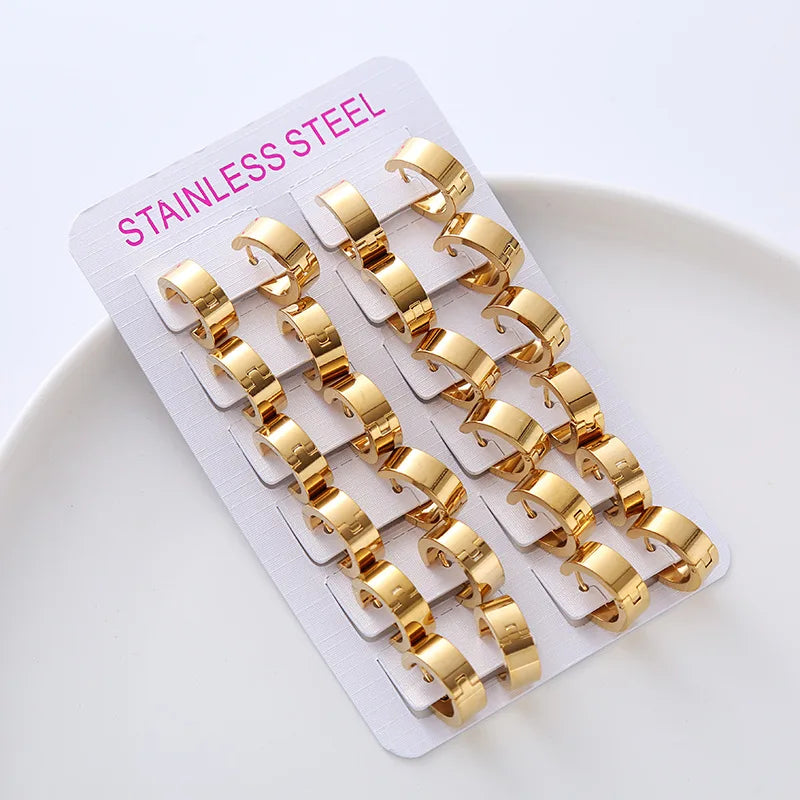 12pairs/set Stainless Steel Charm Smooth Surface Hoop Earrings High Polished Round Earring Clips For DIY Fashion Jewelry Gifts