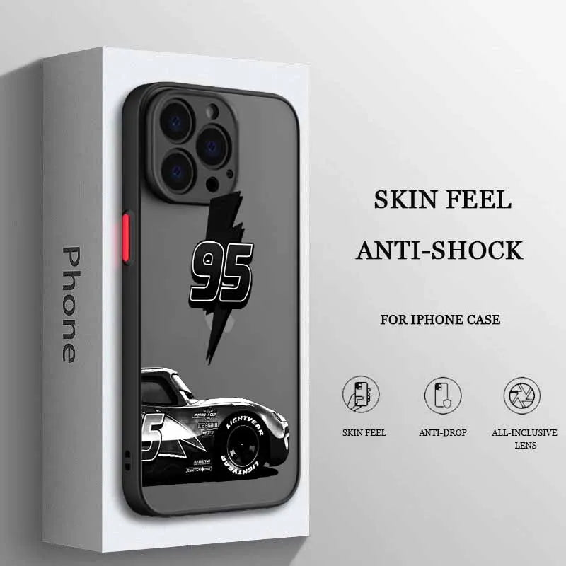Cars L-Lightning M-McQueen For iPhone 17 Air 16E 16 15 14 13 12 11 8 7 mini Pro Max Plus Frosted Translucent Soft Phone Case