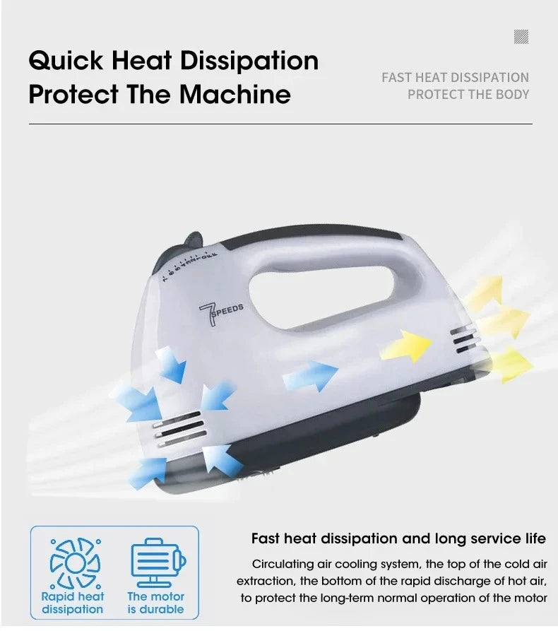 7-Speed Electric Hand Mixer Automatic Blender for Cream, Egg, Cake, Dough - Versatile Kitchen Mixing Appliance Tool