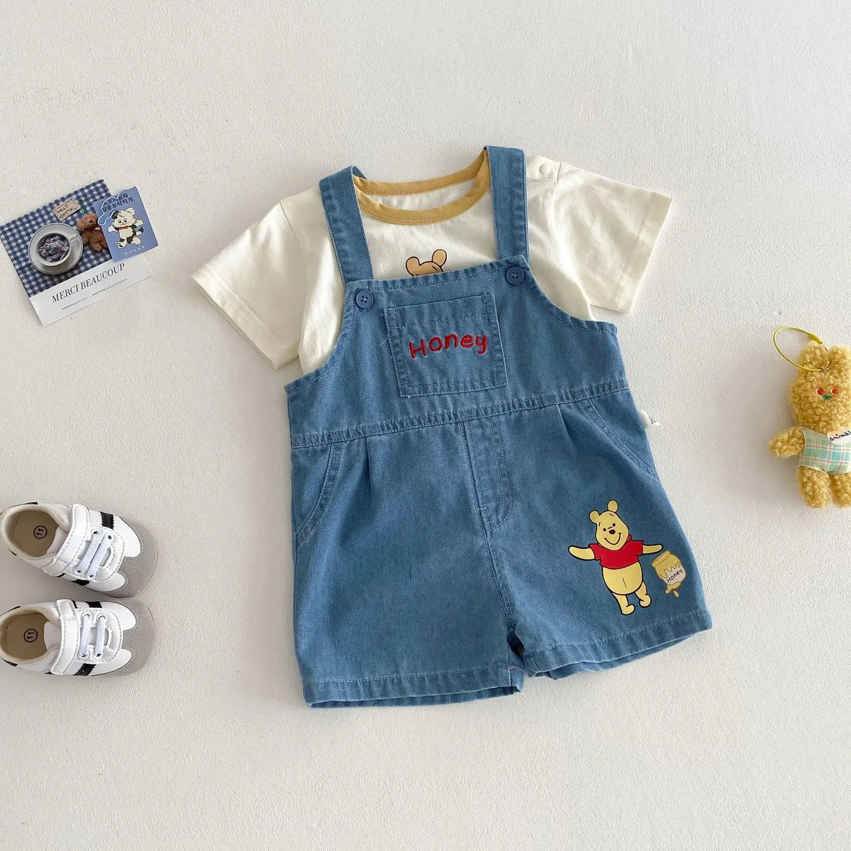 Baby Cartoon T-shirt 2025 New Summer Style 0-5-year-old Boy's Trendy Contrasting Color Base Shirt, Trendy Baby Bear Top