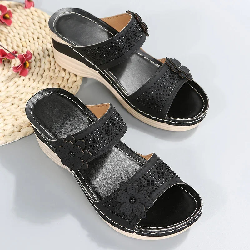 Ladies Shoes on Offer Summer New Plus Size Slippers Women Retro Roman Women's Slipper Casual Beach Flower Platform Wedge Sandals