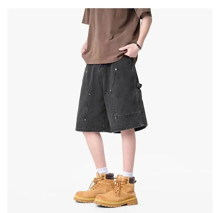 IEFB Workwear Men's Denim Shorts Multi Pocket Wide Leg Baggy Fit Casual Summer Streetwear Casual Cargo Jeans 9X2957