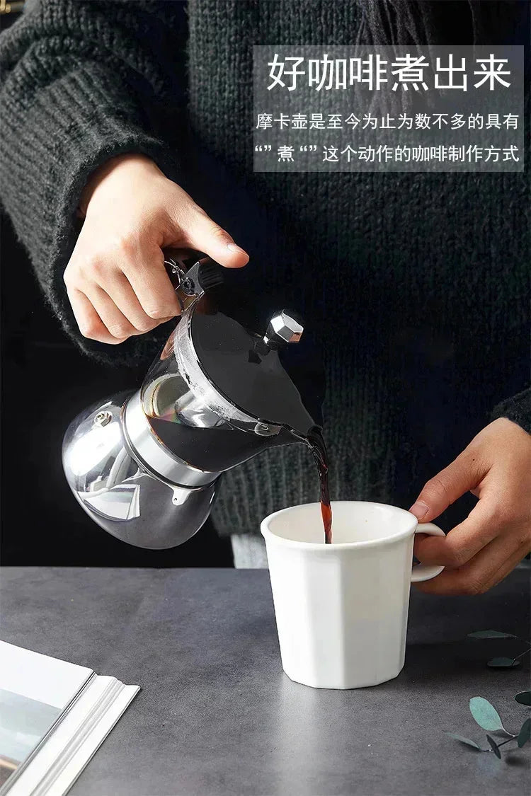 200ml 300ml Transparent And Visible Mocha Pot Home Brewed Coffee Pot Italian Stainless Steel Mocha Pot Home Brewed Coffee Set
