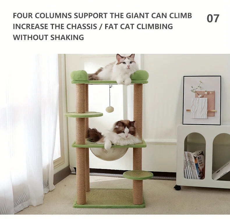 2-Tier Luxury Cat Tree with Sisal Scratching Posts, Multi-Level Cat Tower with Plush Perches & Hanging Toys, Durable Activity