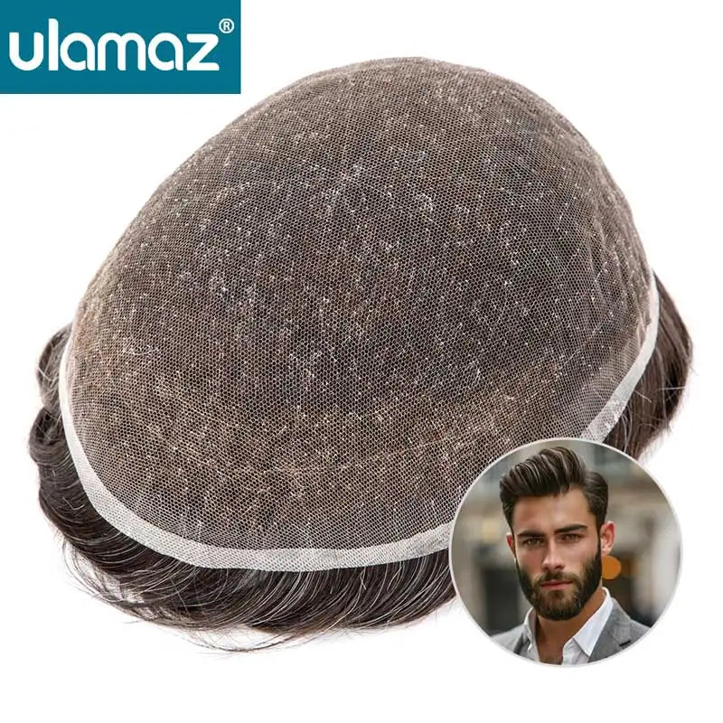 100% Density Full Lace Male Hair Prosthesis Swiss Thin Lace Men's Wig Natural Hairline Human Hair Man Hair System Wigs For Men