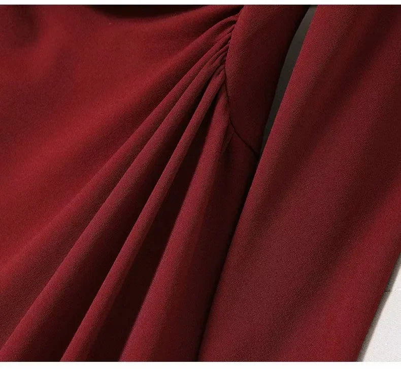 Red Long Sleeve Dress Wedding Dress Spring Autumn French Style Engagement Party Drinking Ceremony Bridal Gown Everyday Wear