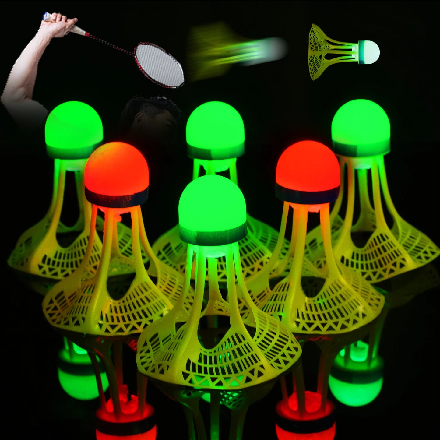 LED Luminous Badminton Shuttlecock Glow in The Dark Nylon Birdies Windproof Outdoor Night Training Sports Fitness Green Red