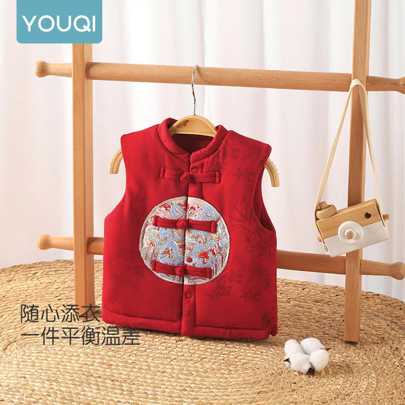 【Youqi】Chinese Baby Clothes for 0-2 Year Olds, Vest, Autumn and Winter Clothing, Sweatshirt, Padded Outerwear, Festive One-Year-Old, Hundred-Day, Full-Month Vest