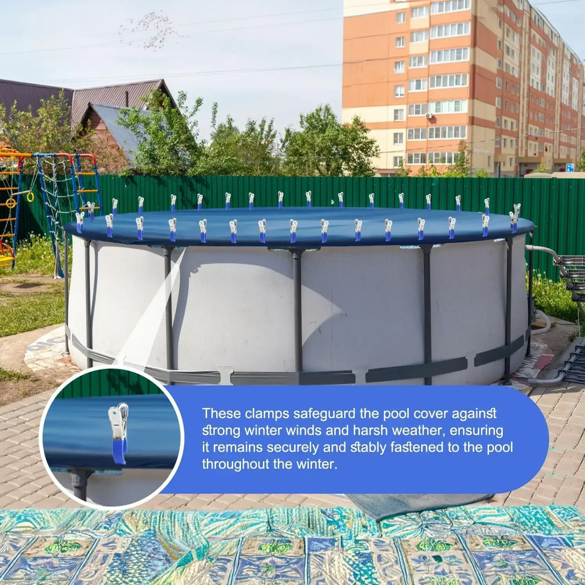 12/6pcs Durable Stainless Steel Pool Cover Clips with Blue/Black Plastic Handle - Suitable for Ground Pool Covers