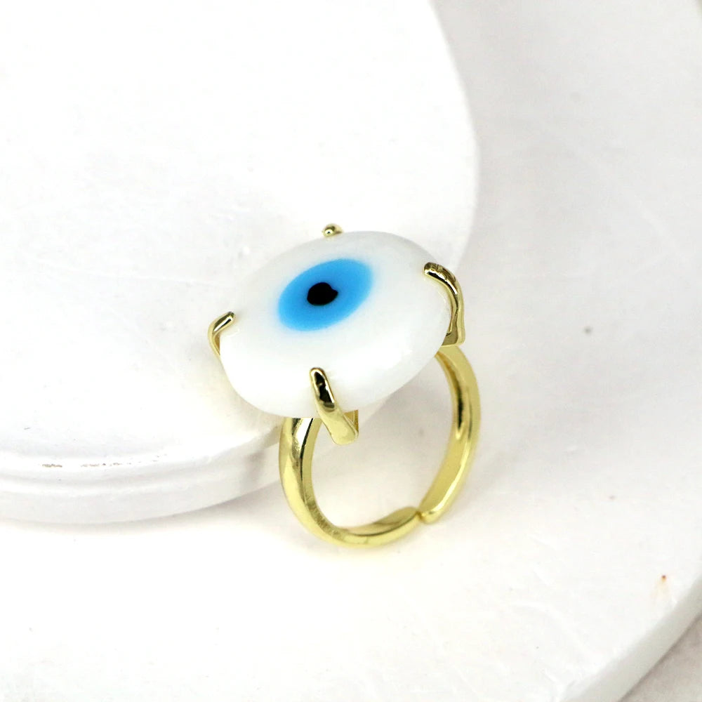 10PCS, Lucky Eye Glass Turkish Evil Eye Ring Adjustable Copper Open Finger Ring for Women Men Fashion Jewelry