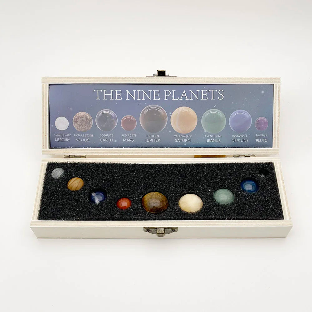 fashion Good quality Natural Crystal 8 9 Planet Ball Solar Sun System Rock Quartz Stone Healing Energy Sphere Galaxy Model Globe