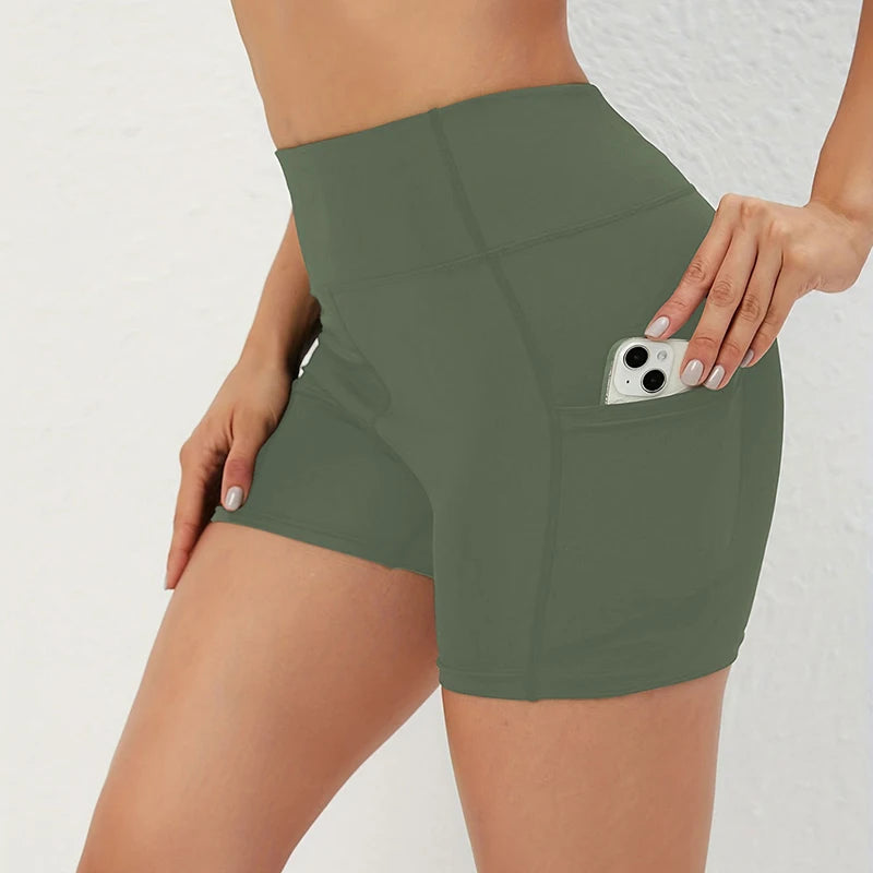 High Waist Push Up Fitness Sports Shorts Women 2026 Summer Quick Drying Pocket Cycling Shorts Woman Solid Tights Yoga Shorts