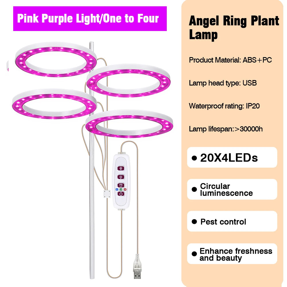 LED Grow Light Full Spectrum with UV IR Angel Ring Phytolamp DC5V USB for Indoor Grow Tent Planting