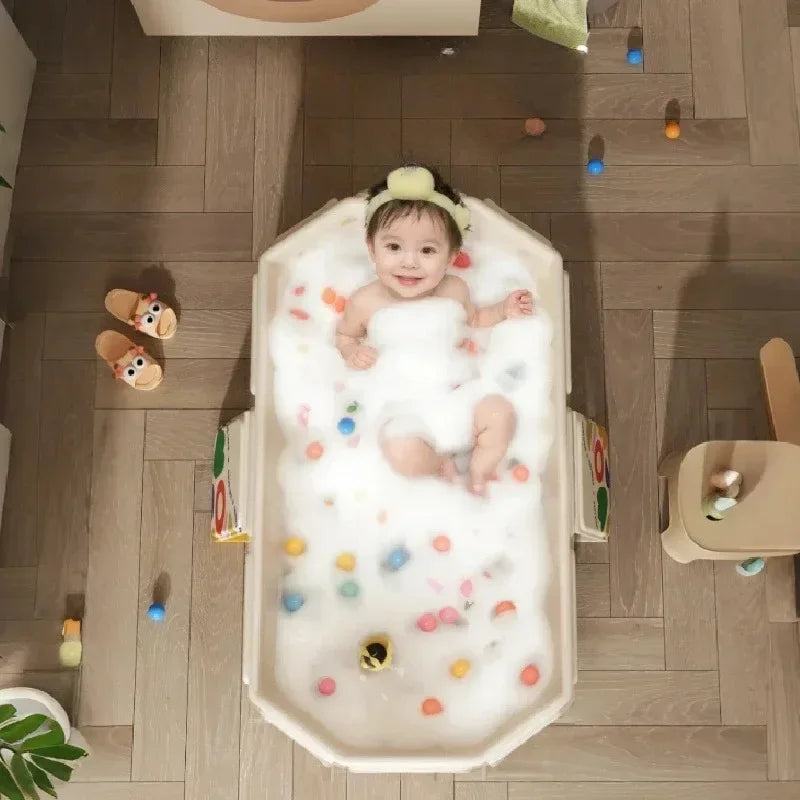 Durable Baby Bathtub Foldable Infant Bath Basin Thickened Large Portable Hot Tub with Shower Function for Home Travel Car Use