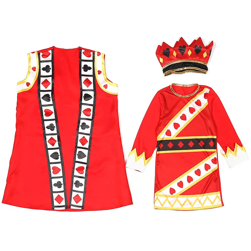Kids King of Hearts Costume, Red Poker King Cosplay Outfit for Boys Halloween Carnival Party with Crown