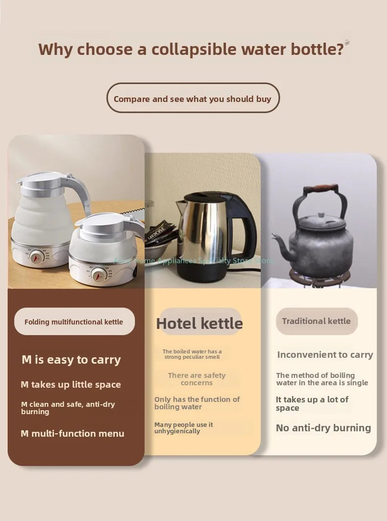 Baby Food Grade Silicone Portable Electric Kettle Folding Kettle Automatic Power-Off Electric Automatic Kettle  for Home Trip