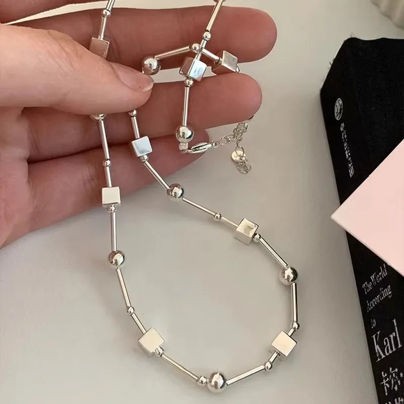 VENTFILLE  925 Sterling Silver Black Agate Necklace for Women Girl Snake Bone Chain Water Drop Jewelry Gift Dropshipping