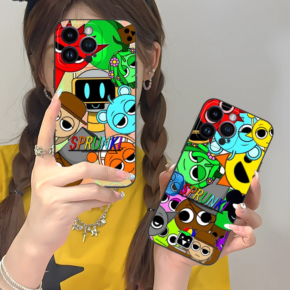 Funny Cartoon Sprunki Pattern Phone Case For iPhone 17 16 15 14 13 12 11 Pro Max Mini SE 7 Plus 17E Shockproof Non-Slip Cover
