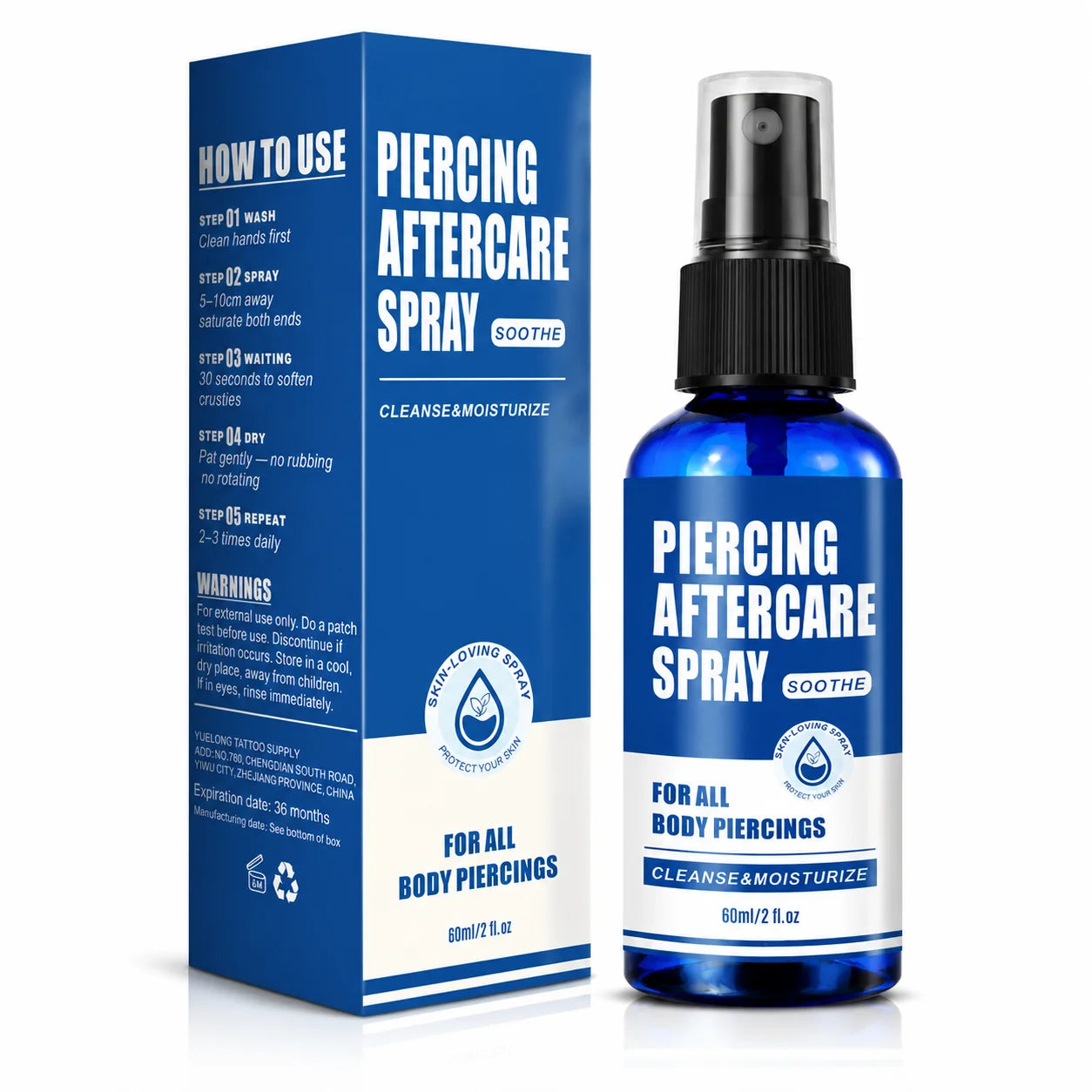 Piercing Aftercare Spray 60ML Saline Fine Mist Ear Nose Septum Belly Button Cartilage Piercing Cleaner Spray Care Supplies Kits