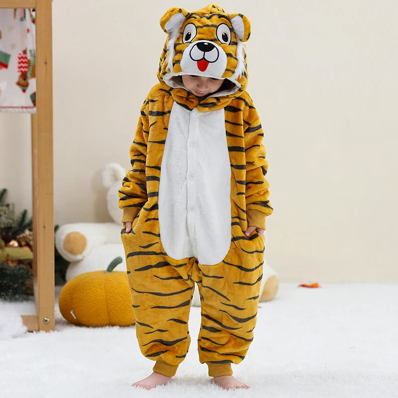 MICHLEY Christmas Capybara Flannel Blanket Sleepers Onesie Hooded Children Costume Clothes Jumpsuit Sleepwear For Boys Girls
