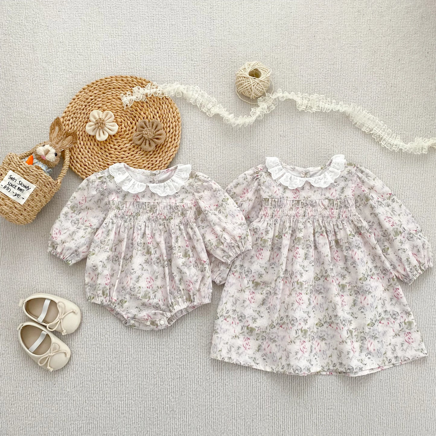 0-6Y Family Sister Matching Flower Dress Newborn Baby Girl Jumpsuit Sisters Clothes Princes Cotton Baby Dress Autumn Baby Dress
