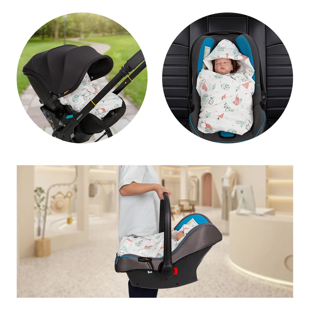 Newborn Basket Blanket 90*90Cm Autumn Windproof Warm Hooded Envelope In Baby Car Seat Cute Elephant Print For Girls