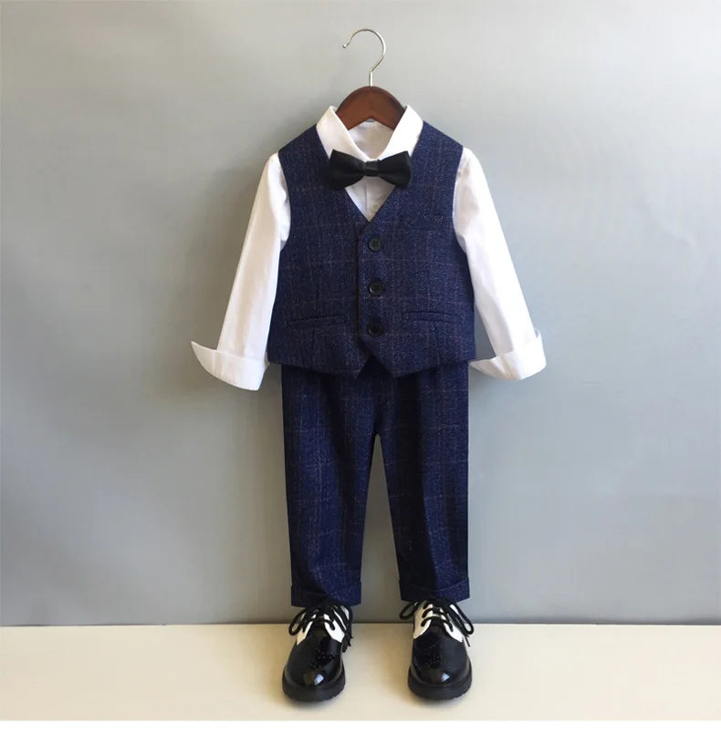 Autumn Winter Children Boys Formal Suit Kids Boys Wedding Suit 1-14Y Teenager Boy Blazer Vest Pant Suit Elegant Boys Kid Costume