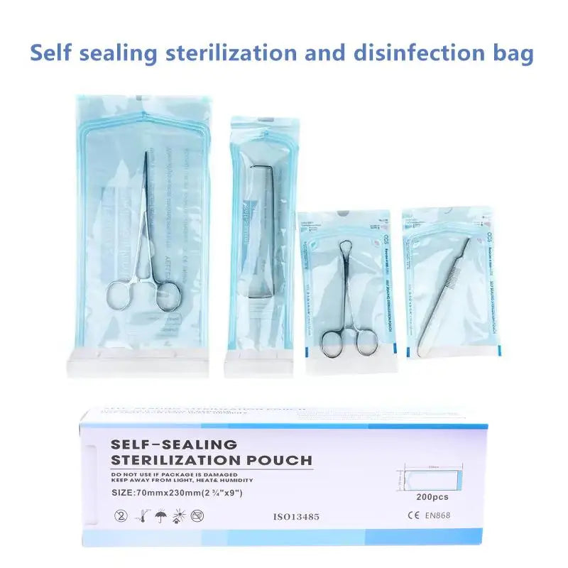 200PCS Self-Sealing Sterilizer Pouches Bags 4 Size Disposable Nail Art Disinfection Bag Tattoo Nail Dental Tool Storage Bag